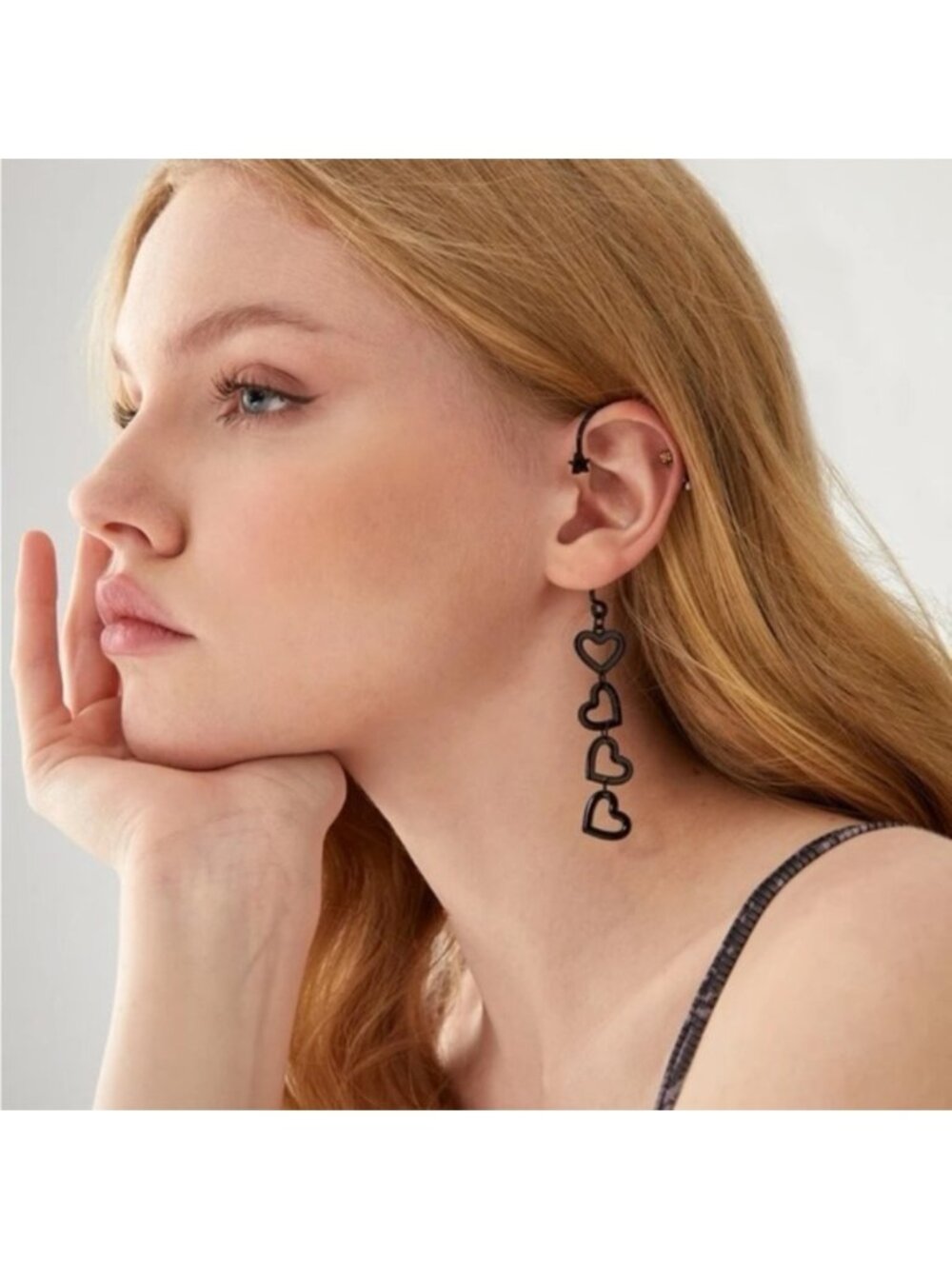 Black Heart Drop Ear Wrap